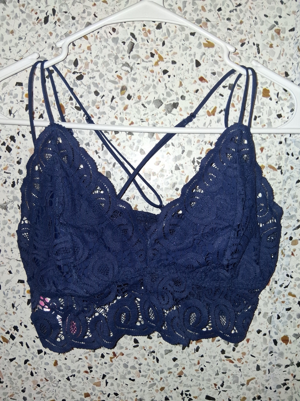 Women's Victoria's Secret PINK Knit Bralette Size Large Navy Blue Lightly Lined